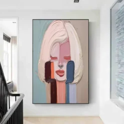 Large Hand painted Pretty Girl painting Abstract handmade Wall Art Colorful Textured Pretty Lady oil Painting Beautiful Girl Canvas Art girl painting