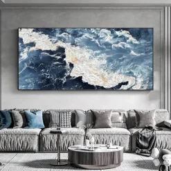 Large hand painted Sea Canvas Oil Painting Handmade Blue Sea Landscape Abstract painting hand painted White Wave Painting Textured Sea Painting Mother Gift for Living Room Decor