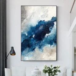 Large handmade Abstract Coastal Landscape Oil Painting on Canvas Large oil painting Wall Art oil painting Blue Sky Art Custom Painting for Living Room bedroom Decoration