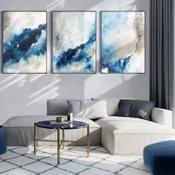 Large handmade Abstract Coastal Landscape Oil Painting on Canvas Large oil painting Wall Art oil painting Blue Sky Art Custom Painting for Living Room bedroom Decoration