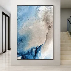 Large handmade Abstract Coastal Landscape Oil Painting on Canvas Large oil painting Wall Art oil painting Blue Sky Art Custom Painting for Living Room bedroom Decoration