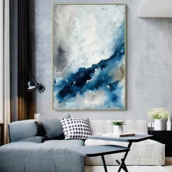 Large handmade Abstract Coastal Landscape Oil Painting on Canvas Large oil painting Wall Art oil painting Blue Sky Art Custom Painting for Living Room bedroom Decoration