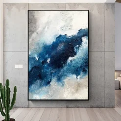 Large handmade Abstract Coastal Landscape Oil Painting on Canvas Large oil painting Wall Art oil painting Blue Sky Art Custom Painting for Living Room bedroom Decoration