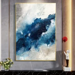 Large handmade Abstract Coastal Landscape Oil Painting on Canvas Large oil painting Wall Art oil painting Blue Sky Art Custom Painting for Living Room bedroom Decoration