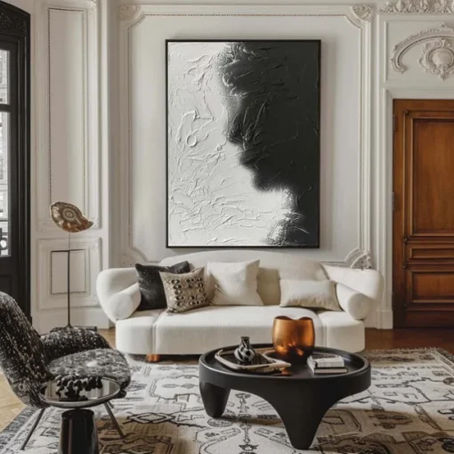 Large handmade Abstract texture oil painting hand painted Wall Art Texture oil painting Wall Art Black and White Abstract Lady Painting Modern Wall Art black white painting Wall Art