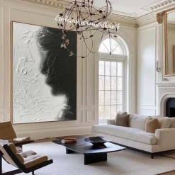 Large handmade Abstract texture oil painting hand painted Wall Art Texture oil painting Wall Art Black and White Abstract Lady Painting Modern Wall Art black white painting Wall Art
