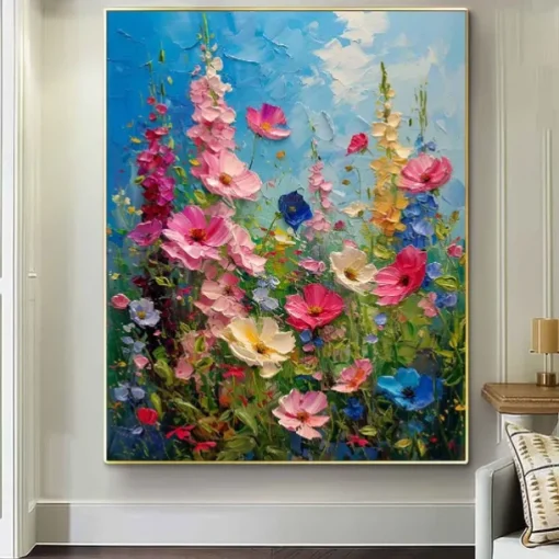 Large Handmade Flower Landscape Oil Painting On Canvas Pastel Floral Painting Spring Flower Scenery Painting Large Wall Art Living Room Decor Handmade Oil Painting pattle knife Tree Oil Painting