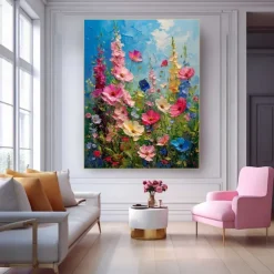 Large Handmade Flower Landscape Oil Painting On Canvas Pastel Floral Painting Spring Flower Scenery Painting Large Wall Art Living Room Decor Handmade Oil Painting pattle knife Tree Oil Painting