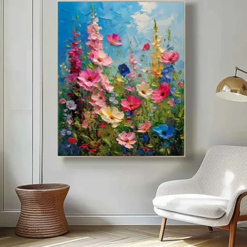 Large Handmade Flower Landscape Oil Painting On Canvas Pastel Floral Painting Spring Flower Scenery Painting Large Wall Art Living Room Decor Handmade Oil Painting pattle knife Tree Oil Painting