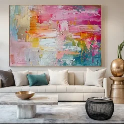 Large handmade textured pink abstract oil painting colorful oil painting handmade textured painting modern office artwoek for living room wall decoration