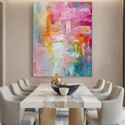 Large handmade textured pink abstract oil painting colorful oil painting handmade textured painting modern office artwoek for living room wall decoration