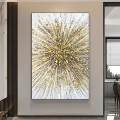 Large Handpainted Oil Painting On Canvas Modern Landscape Gold Abstract Line Wall Art Picture For Living Room Home Decor