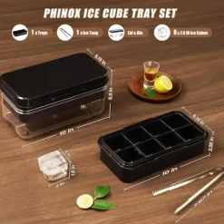 Large Ice Cube Tray with Lid and Bin Ice Trays for Freezer 2 INCH Whiskey Ice Cubes Mold 1*8 pcs Square Ice Cube Mold with Tong Easy to Release Large Ice Tray for Whiskey Cocktail Bourbon