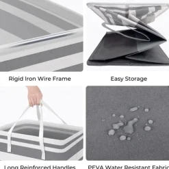 Large Laundry Basket Waterproof Freestanding Laundry Hamper Collapsible Tall Clothes Hamper with Extended Handles for Clothes Toys in the Dorm and Family-(Gradient Grey 75L)