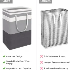 Large Laundry Basket Waterproof Freestanding Laundry Hamper Collapsible Tall Clothes Hamper with Extended Handles for Clothes Toys in the Dorm and Family-(Gradient Grey 75L)