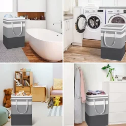 Large Laundry Basket Waterproof Freestanding Laundry Hamper Collapsible Tall Clothes Hamper with Extended Handles for Clothes Toys in the Dorm and Family-(Gradient Grey 75L)