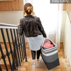 Large Laundry Basket Waterproof Freestanding Laundry Hamper Collapsible Tall Clothes Hamper with Extended Handles for Clothes Toys in the Dorm and Family-(Gradient Grey 75L)