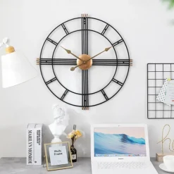 Large Metal Wall Clock Silent Retro Wall Clock Large Roman Numerals Used for Living Room Kitchen Fireplace Bedroom Decoration 50 cm