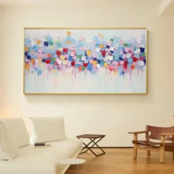 Large pink abstract oil painting hand painted colorful handmade painting modern office art flower painting colorful abstract painting for living room wall decoration