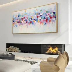 Large pink abstract oil painting hand painted colorful handmade painting modern office art flower painting colorful abstract painting for living room wall decoration