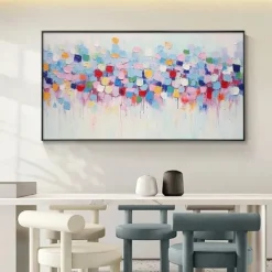 Large pink abstract oil painting hand painted colorful handmade painting modern office art flower painting colorful abstract painting for living room wall decoration