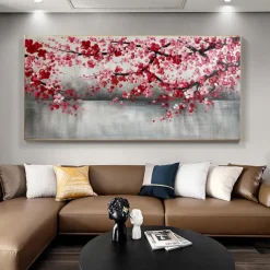 Large Plum Blossom Oil Painting Hand painted Pink Flowers Canvas Wall Art Thick Texture Palette Knife Painting Bedside Art Anniversary Gift Home Decor