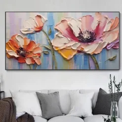 Large Plum Blossom Oil Painting Hand painted Pink Flowers Canvas Wall Art Thick Texture Palette Knife Painting Bedside Art Anniversary Gift Home Decor