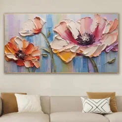 Large Plum Blossom Oil Painting Hand painted Pink Flowers Canvas Wall Art Thick Texture Palette Knife Painting Bedside Art Anniversary Gift Home Decor