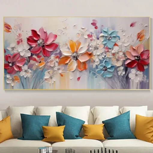 Large Plum Blossom Oil Painting Hand painted Pink Flowers Canvas Wall Art Thick Texture Palette Knife Painting Bedside Art Anniversary Gift Home Decor