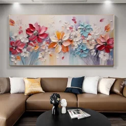 Large Plum Blossom Oil Painting Hand painted Pink Flowers Canvas Wall Art Thick Texture Palette Knife Painting Bedside Art Anniversary Gift Home Decor