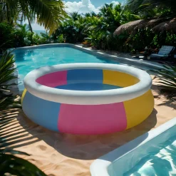 Large Round Pool, Available in Multiple Sizes, Foldable, Lightweight And Easy to Install, Portable And Storage-Friendly, Durable PVC Mesh Material with Quick-Drain Valve Design, Equipped with Multiple