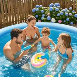 Large Round Pool, Available in Multiple Sizes, Foldable, Lightweight And Easy to Install, Portable And Storage-Friendly, Durable PVC Mesh Material with Quick-Drain Valve Design, Equipped with Multiple