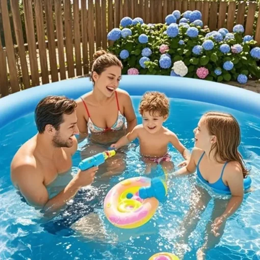 Large Round Pool, Available in Multiple Sizes, Foldable, Lightweight And Easy to Install, Portable And Storage-Friendly, Durable PVC Mesh Material with Quick-Drain Valve Design, Equipped with Multiple
