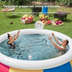 Large Round Pool, Available in Multiple Sizes, Foldable, Lightweight And Easy to Install, Portable And Storage-Friendly, Durable PVC Mesh Material with Quick-Drain Valve Design, Equipped with Multiple