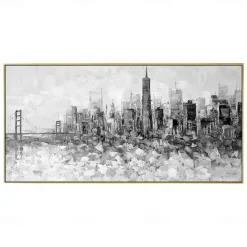 Large wall art Handmade San Francisco skyline painting Hand Painted Wall Art Black and white abstract art Palette knife city art picture Home Decoration Decor Rolled Canvas