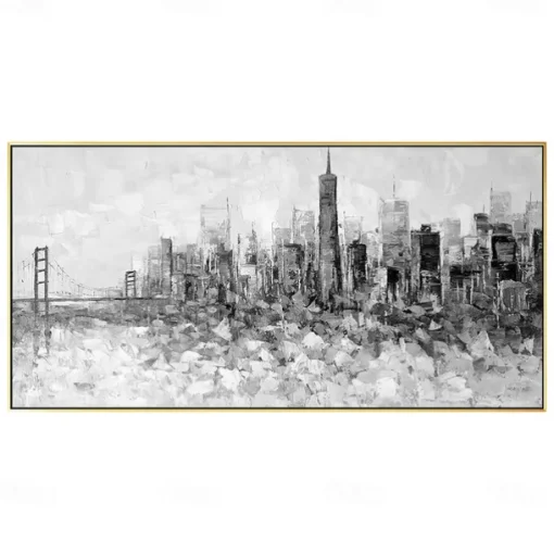 Large wall art Handmade San Francisco skyline painting Hand Painted Wall Art Black and white abstract art Palette knife city art picture Home Decoration Decor Rolled Canvas