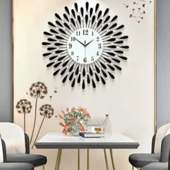 Large Wall Clock Metal Decorative Silent Non-Ticking Big Clocks Modern Home Decorations for Living Room Bedroom Dining Room Office