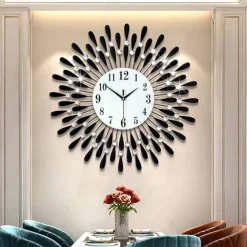 Large Wall Clock Metal Decorative Silent Non-Ticking Big Clocks Modern Home Decorations for Living Room Bedroom Dining Room Office
