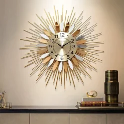 Large Wall Clock Metal Decorative 58cm Tarburst Wall Clock, Modern Silent Wall Clock, Mid-Century Instruments Satellite Metal Wall Clock, Large Starburst Decoration for Home, Kitchen