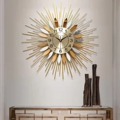 Large Wall Clock Metal Decorative 58cm Tarburst Wall Clock, Modern Silent Wall Clock, Mid-Century Instruments Satellite Metal Wall Clock, Large Starburst Decoration for Home, Kitchen