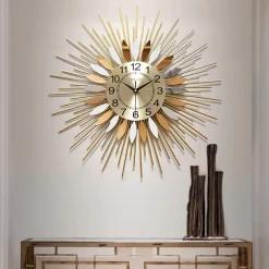 Large Wall Clock Metal Decorative 58cm Tarburst Wall Clock, Modern Silent Wall Clock, Mid-Century Instruments Satellite Metal Wall Clock, Large Starburst Decoration for Home, Kitchen