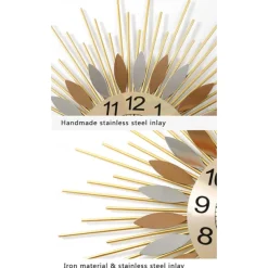 Large Wall Clock Metal Decorative 58cm Tarburst Wall Clock, Modern Silent Wall Clock, Mid-Century Instruments Satellite Metal Wall Clock, Large Starburst Decoration for Home, Kitchen
