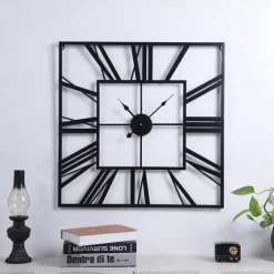 Large Wall Clock Roman Numeral Wall Clock Outdoor Garden Wall Clock Metal Square Skeleton Clock for Living Room Cafe Hotel Office Home Decor 58 cm