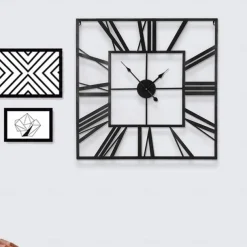 Large Wall Clock Roman Numeral Wall Clock Outdoor Garden Wall Clock Metal Square Skeleton Clock for Living Room Cafe Hotel Office Home Decor 58 cm