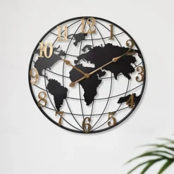 Large Wall Clock World Map Modern Mute Simple Round Iron Design Living Room Corridor Decoration Electronic Clock 60cm