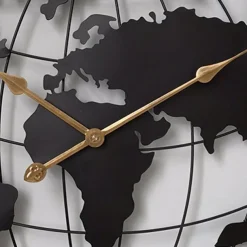 Large Wall Clock World Map Modern Mute Simple Round Iron Design Living Room Corridor Decoration Electronic Clock 60cm