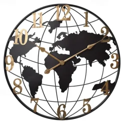 Large Wall Clock World Map Modern Mute Simple Round Iron Design Living Room Corridor Decoration Electronic Clock 60cm