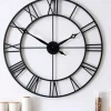 Large Wall Clocks for Home Decor Silent Non Ticking Decorative Metal Wall Clock Round Rustic Clock Battery Operated with Roman Numerals Clock for Living Room Kitchen Bedroom Office 40 50 60 70 cm