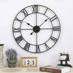 Large Wall Clocks for Home Decor Silent Non Ticking Decorative Metal Wall Clock Round Rustic Clock Battery Operated with Roman Numerals Clock for Living Room Kitchen Bedroom Office 40 50 60 70 cm