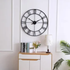 Large Wall Clocks for Home Decor Silent Non Ticking Decorative Metal Wall Clock Round Rustic Clock Battery Operated with Roman Numerals Clock for Living Room Kitchen Bedroom Office 40 50 60 70 cm